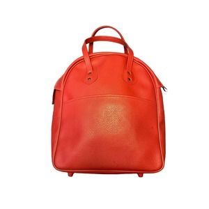 Vintage Womens Travel Bag Coral Outer Pocket Dual Handle Vinyl-Taiwan